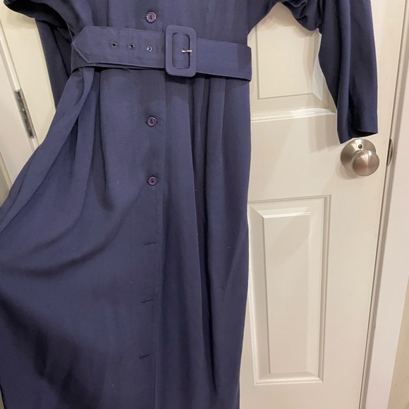 Vintage Rabbit Rabbit Rabbit Elegant Navy Belted Dress - Picture 3 of 7